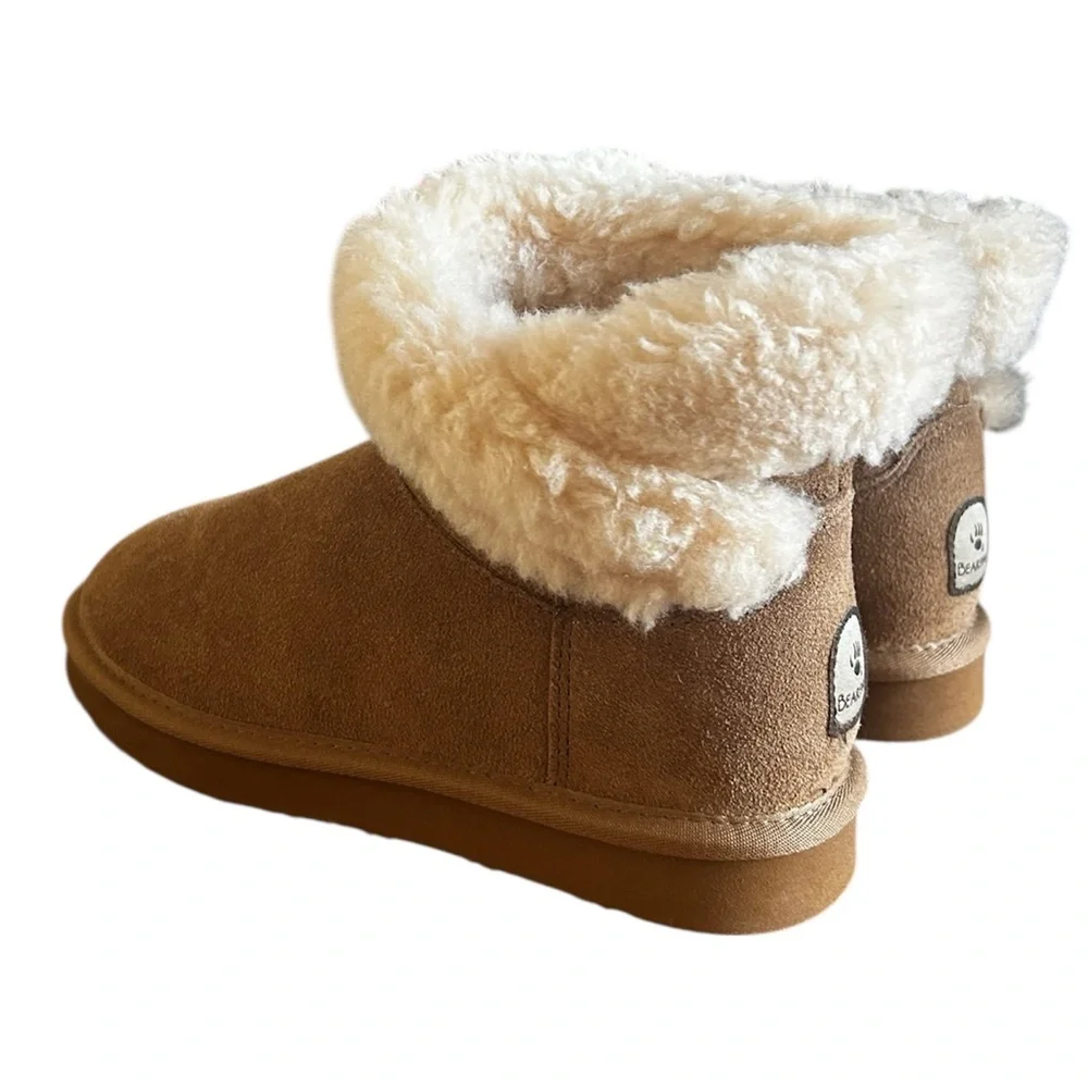 New Bearpaw Slip On Shearling Lined Winter Sherpa Cozy Short Booties Chestnut- 7